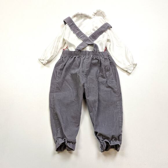 Vintage Thomas Outfit Baby Sz 12m Gray Corduroy Applique House Overalls 80s - Picture 3 of 4